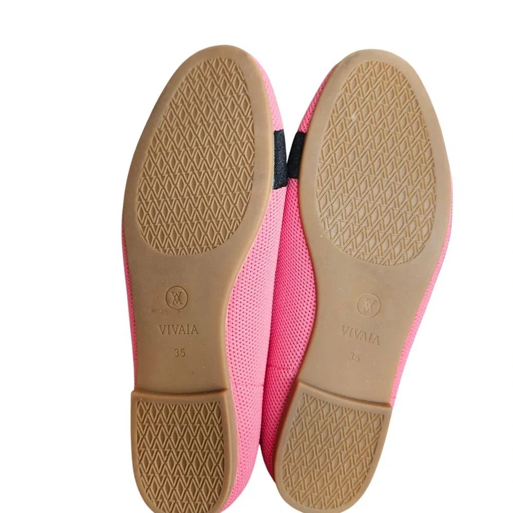 VIVAIA Cat Knit Loafers Pink Black Slip On Flats EU 35 Women's Washable Shoes